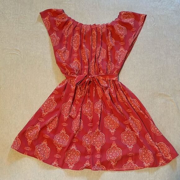 Lauren Conrad size M pleated neckline tie back dress burnt orange/sienna EUC - Picture 8 of 14